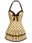 [Vorverkauf] Cremefarbenes 40er Neckholder-Badekleid mit Polka-Dots und Schleife