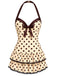 Cremefarbener 40er Badeanzug mit Polka-Dots und Neckholder