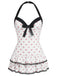 Blau 1940er Halter Streifen Schleife Einteiliger Badeanzug