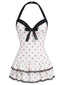 Beige 1940er Halter Polka Dots Schleife Einteiliger Badeanzug