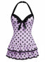 Lila 1940er Halter Polka Dots Schleife Einteiliger Badeanzug