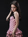 Rosa 1940er Halter Polka Dots Schleife Einteiliger Badeanzug