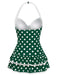 Rosa 1940er Halter Polka Dots Schleife Einteiliger Badeanzug
