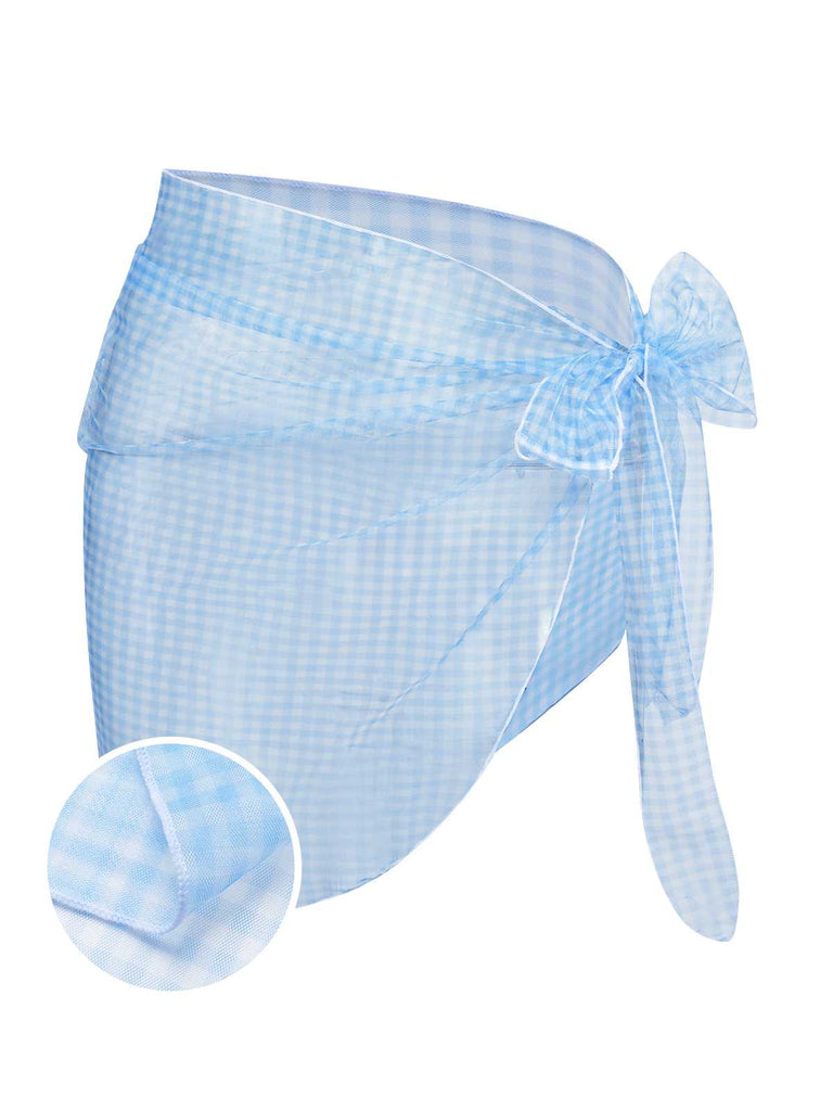 Blau 1950er Plaids Masche Cover-Up
