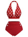 Rot 1950er Polka Dot Halter Separater Badeanzug