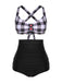 1950er Doppelter Riemen Buttoned Plaids Badeanzug