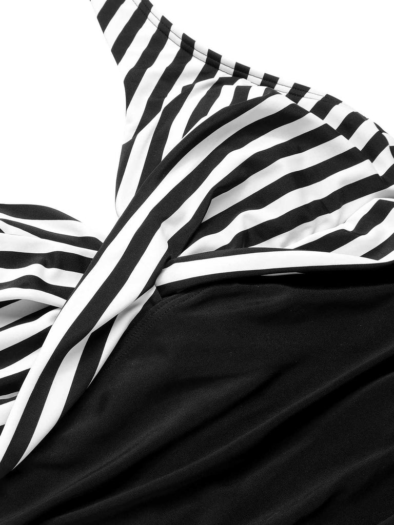 1950er Halter Gestreifter Einteiliger Badeanzug