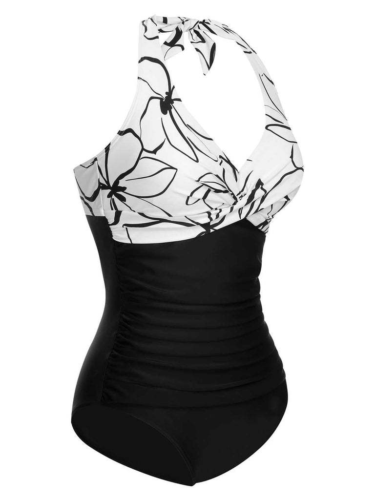 1950er Halter Gestreifter Einteiliger Badeanzug