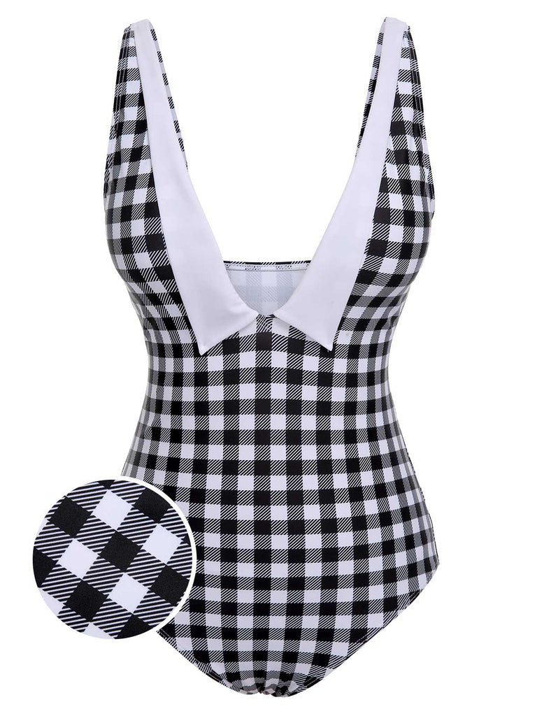 Schwarz & Weiß 1950er Plaid Einteiliger Badeanzug