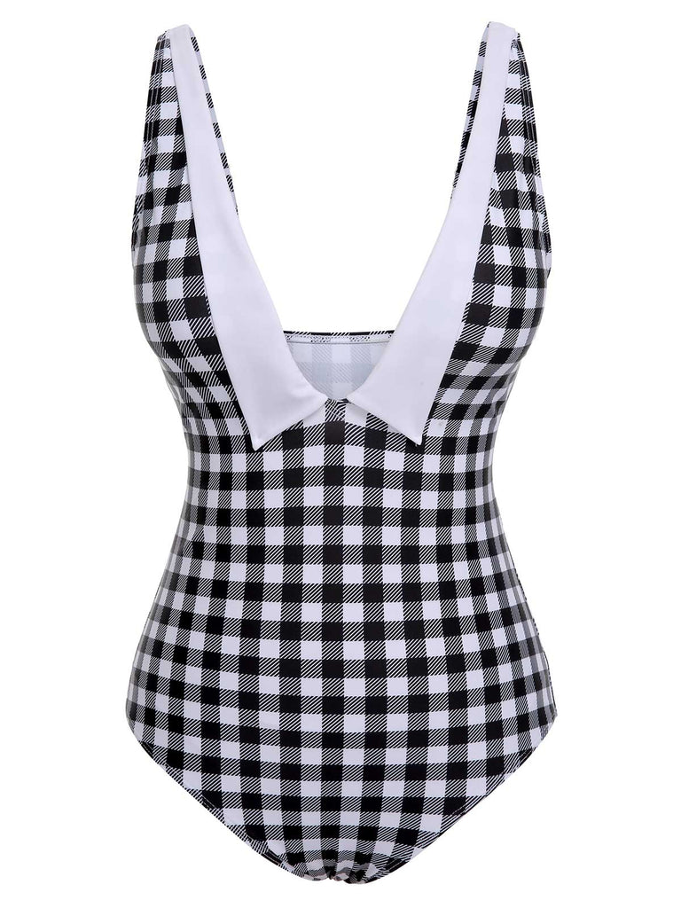Schwarz & Weiß 1950er Plaid Einteiliger Badeanzug