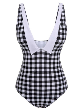 Schwarz & Weiß 1950er Plaid Einteiliger Badeanzug