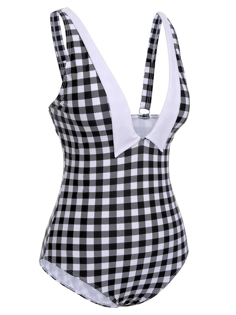 Schwarz & Weiß 1950er Plaid Einteiliger Badeanzug