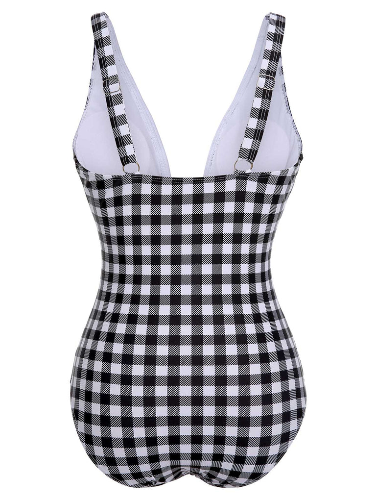 Schwarz & Weiß 1950er Plaid Einteiliger Badeanzug