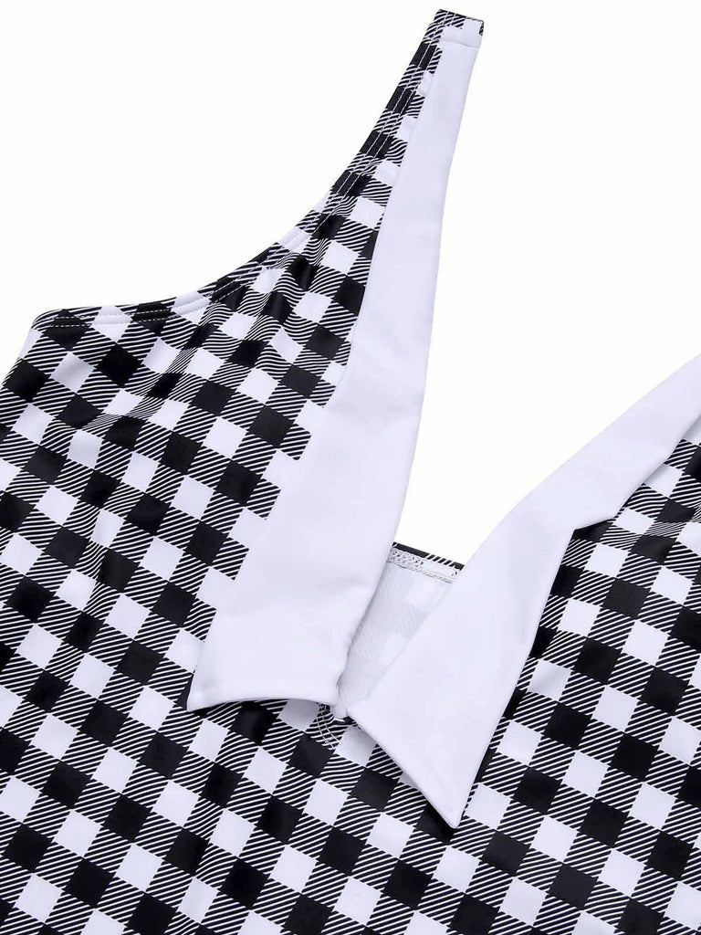 Schwarz & Weiß 1950er Plaid Einteiliger Badeanzug