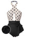 Beige 1950er Polka Dot Halter Einteiliger Badeanzug