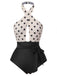 Beige 1950er Polka Dot Halter Einteiliger Badeanzug