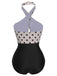 Beige 1950er Polka Dot Halter Einteiliger Badeanzug