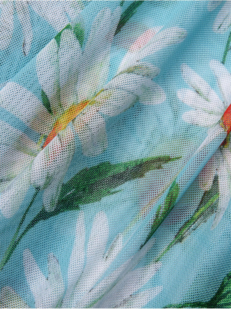 [Übergröße] 1930er Gänseblümchen Bogen Halter Rock-Badeanzug