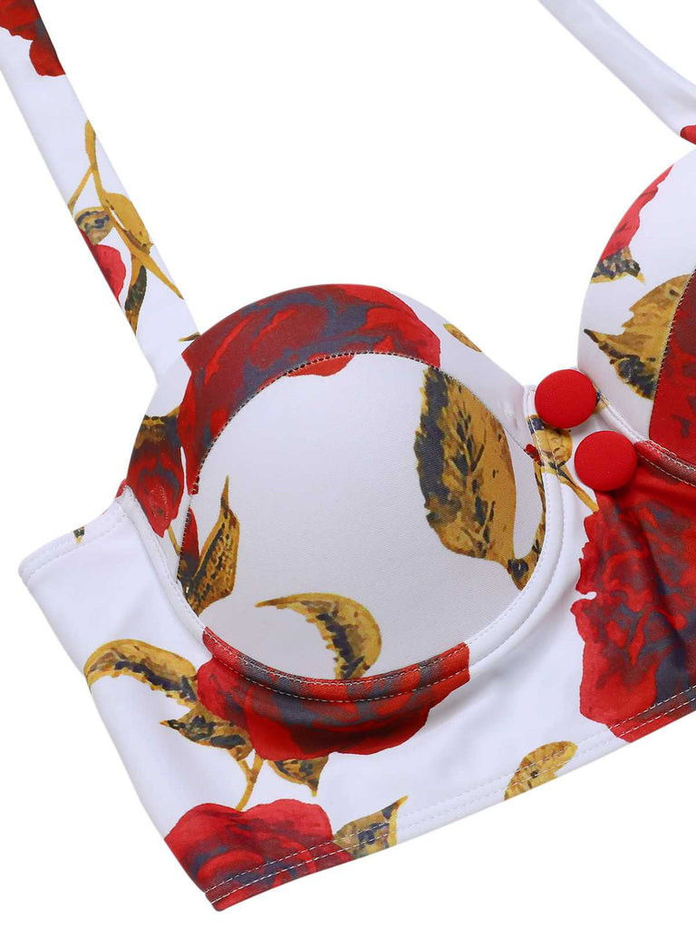 [Übergröße] Rot 1960er Halter Roses Badeanzug