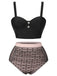 Schwarz 1960er Polka Dots Masche Badeanzug