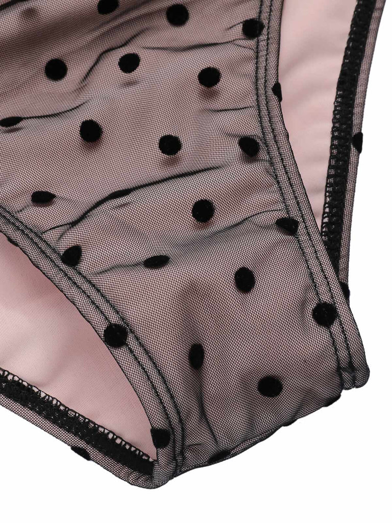 Schwarz 1960er Polka Dots Masche Badeanzug