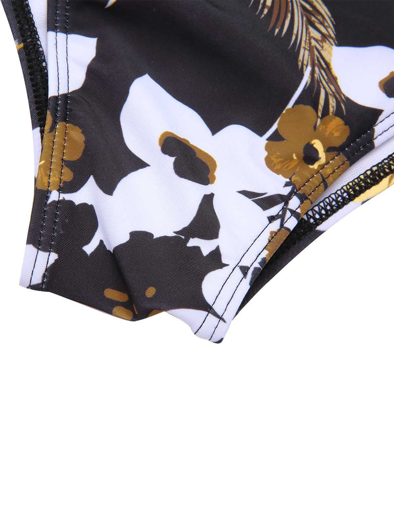 [Übergröße] Multicolor 1940er Bedrucktes Einteiliger Badeanzug