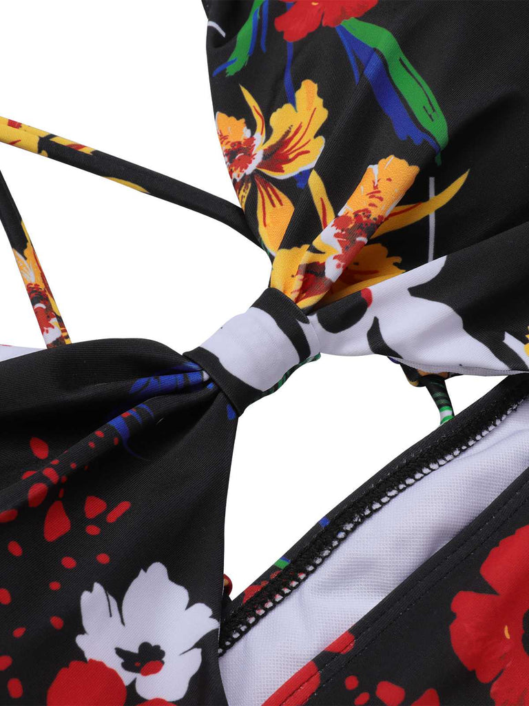 [Übergröße] Multicolor 1940er Bedrucktes Einteiliger Badeanzug