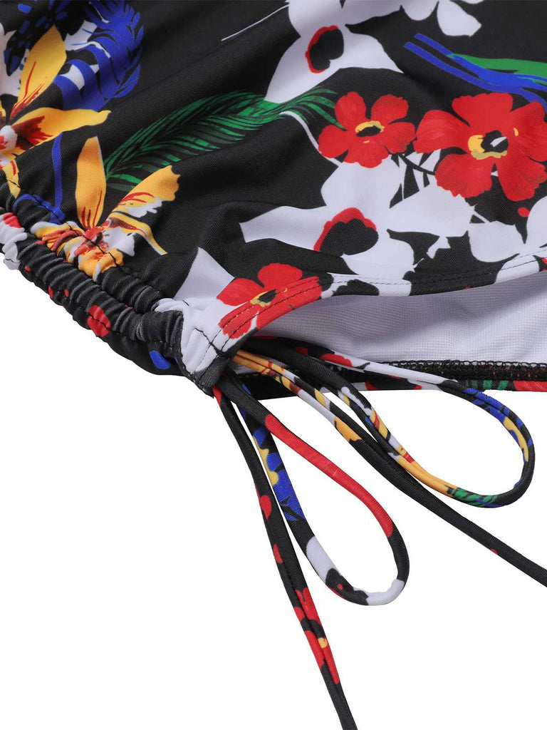 [Übergröße] Multicolor 1940er Bedrucktes Einteiliger Badeanzug