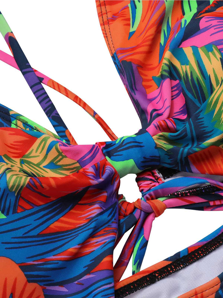 [Übergröße] Multicolor 1940er Bedrucktes Einteiliger Badeanzug