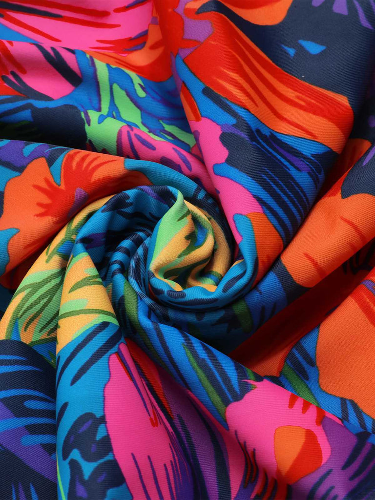 [Übergröße] Multicolor 1940er Bedrucktes Einteiliger Badeanzug