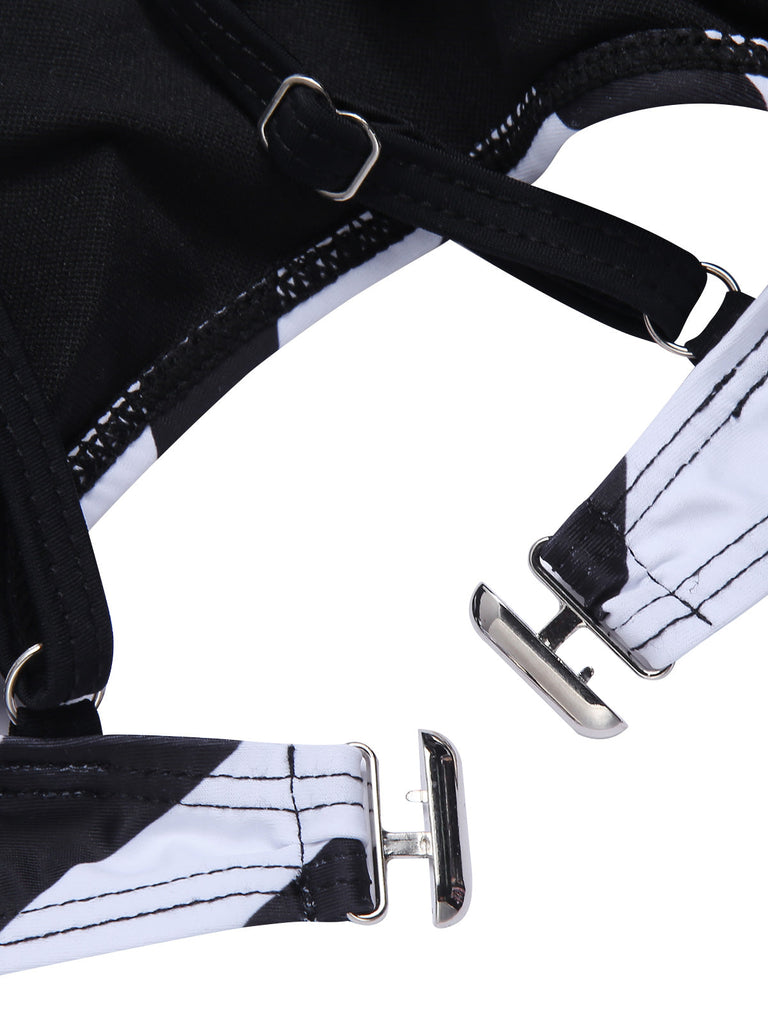 Schwarz 1950er Gestreiftes Spaghetti Träger Badeanzug