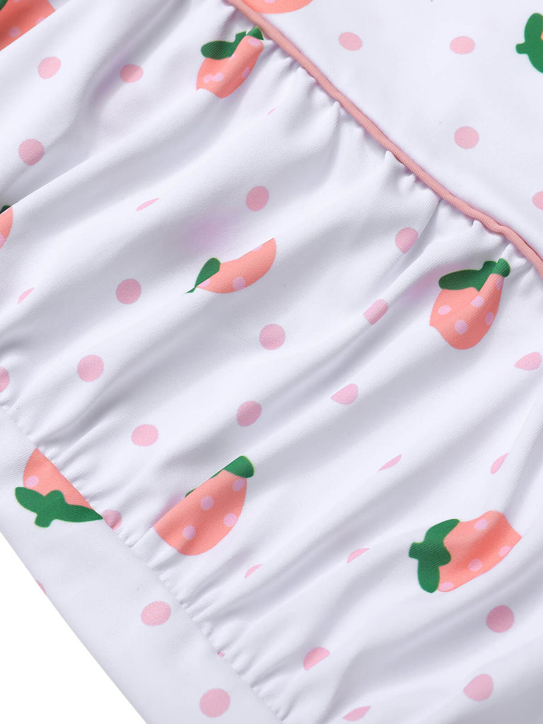 Weiß & Rosa 1950er Erdbeere Plissiertes Badeanzug