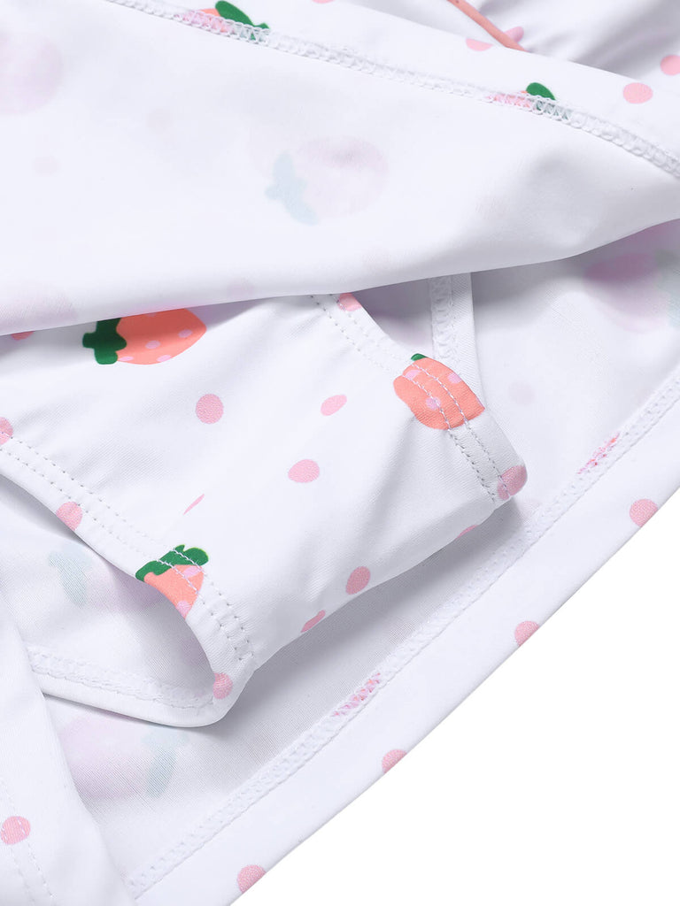 Weiß & Rosa 1950er Erdbeere Plissiertes Badeanzug