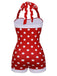 Rot 1950er Polka Dot Patchwork Halter Badeanzug