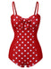 Rot 1950er Polka Dot Patchwork Gurt Badeanzug