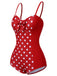 Rot 1950er Polka Dot Patchwork Gurt Badeanzug