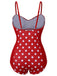 Rot 1950er Polka Dot Patchwork Gurt Badeanzug