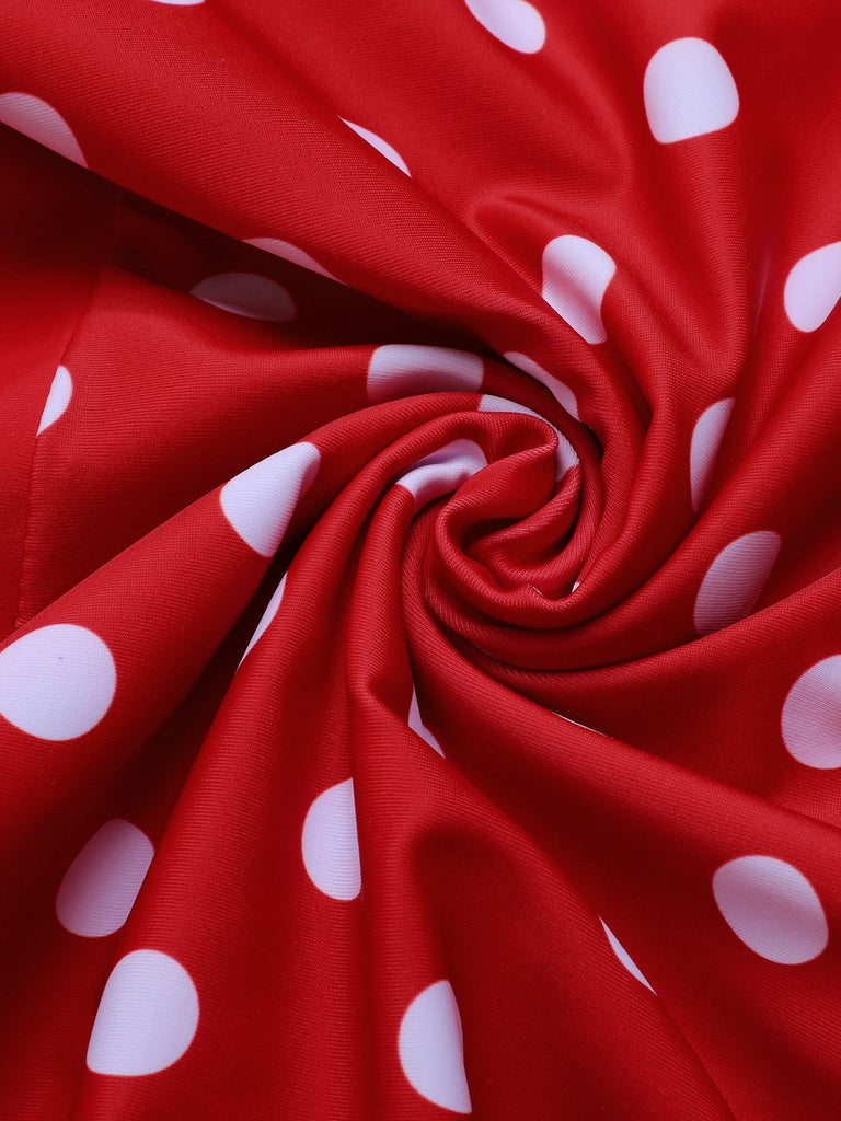 Rot 1950er Polka Dot Patchwork Gurt Badeanzug