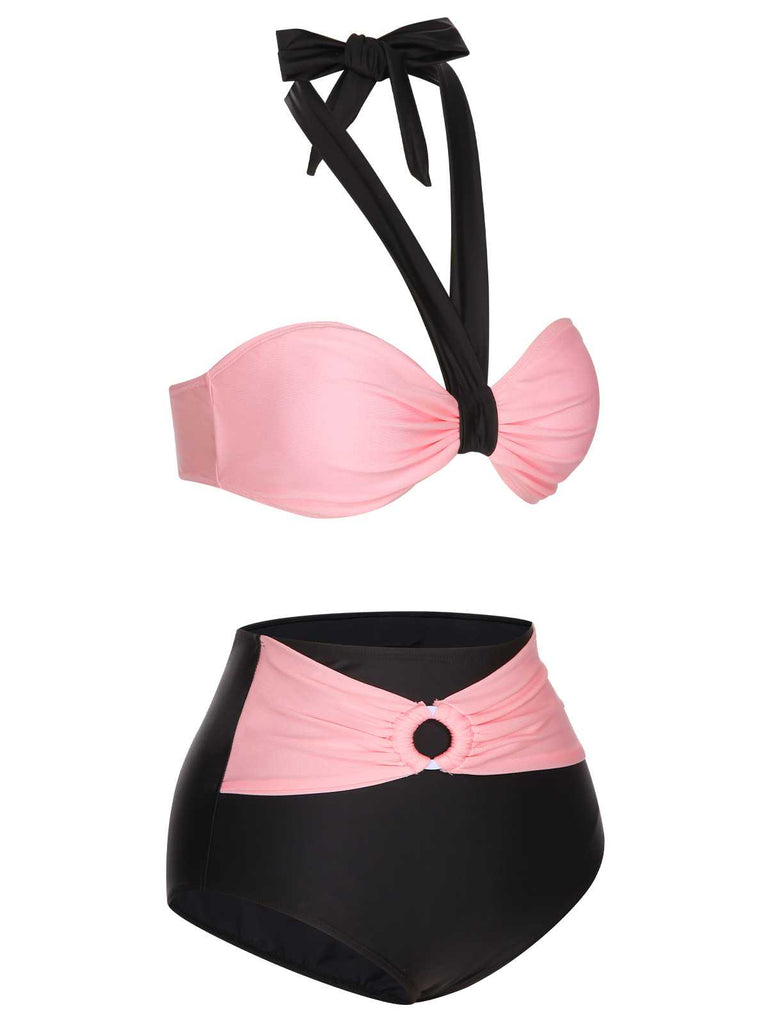 Schwarz 1960er Halter Kontrast Badeanzug