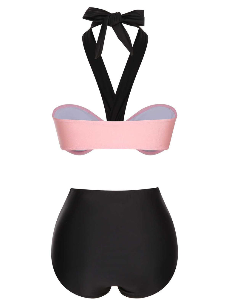 Schwarz 1960er Halter Kontrast Badeanzug
