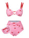 Rosa 1950er Plaid & Kirsche Träger Badeanzug