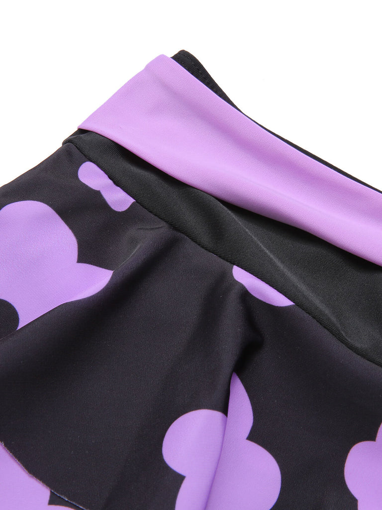 Schwarz 1950er Farbblock Blumen Halter Badeanzug