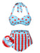 Blau 1940er Polka Dot Streifen Halter Bikini Set