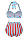 Blau 1940er Polka Dot Streifen Halter Bikini Set