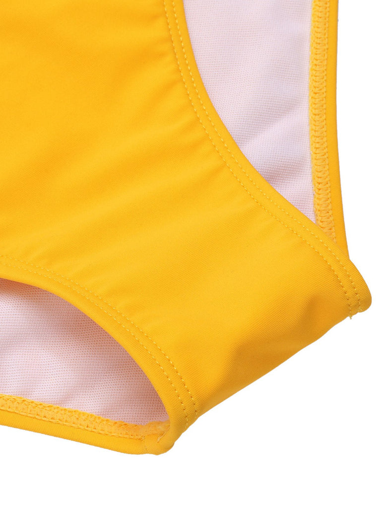 Gelb 1950er Halter Streifen Patchwork Badeanzug