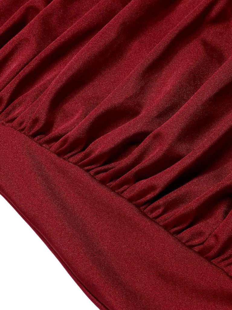 Schwarz 1950er Solide Halter Falten Badeanzug