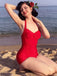 Rot 1950er Solide Halter Falten Badeanzug