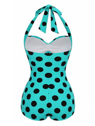 [Vorverkauf] Mintgrüner 50er Badeanzug mit Polka-Dots und Neckholder