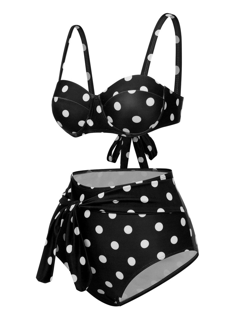 Vintage 1950er Polka Dots Gurt Badeanzug