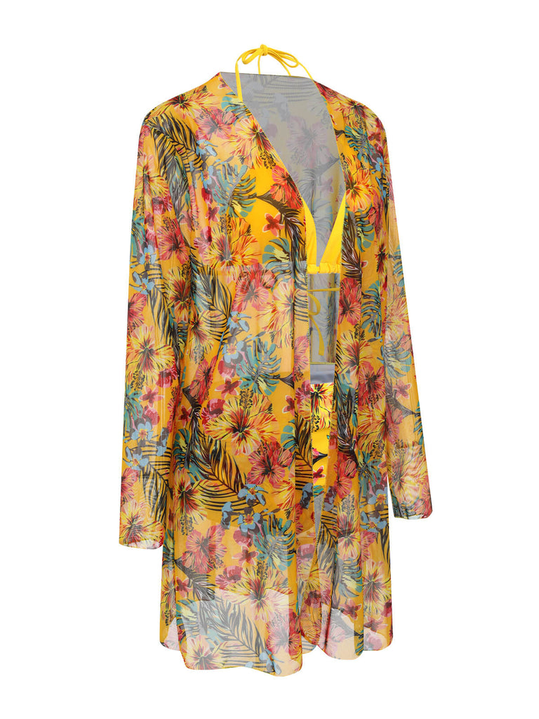1960er Tropisch Halter Bikini Set & Cover-Up